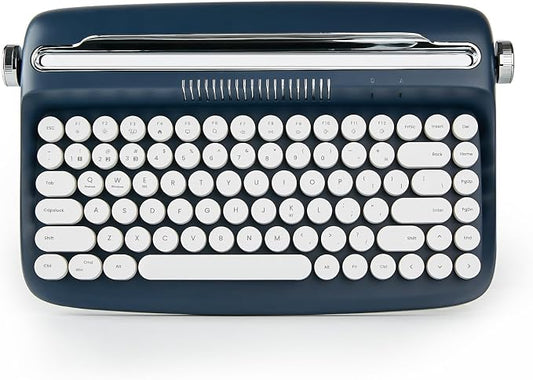 YUNZII ACTTO B303 Wireless Typewriter Keyboard, Bluetooth Connection, Cute Retro Aesthetic Design with Integrated Stand for Tablet, Phone, PC and Win/Mac/Android (B303, Midnight)
