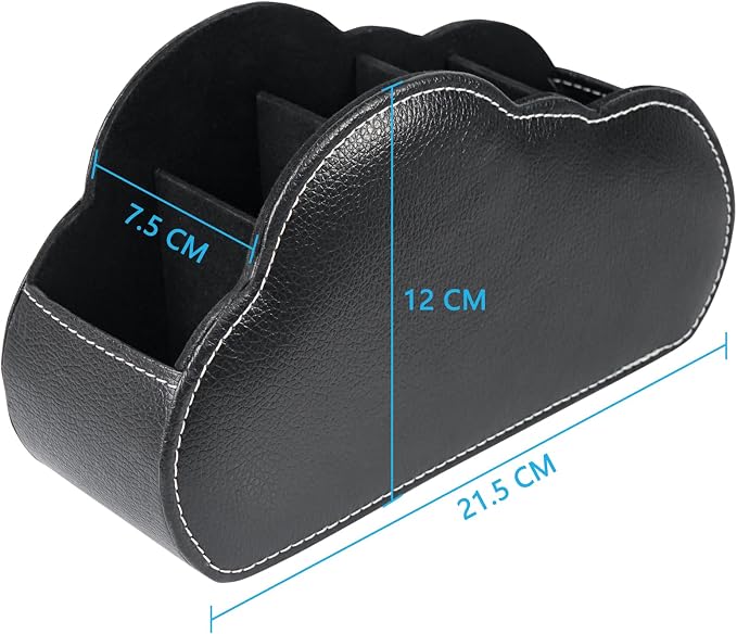 DreamsEden PU Leather Desk Organizer, Remote Control Holder Pen Pencil Cup Box Decorative Tabletop Storage Caddy for Home Office Accessories, 5 Slots