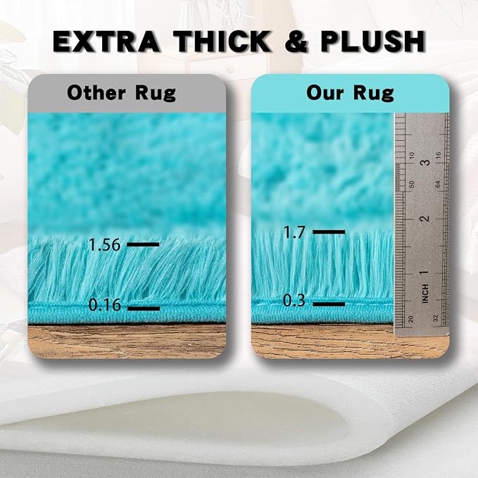 4x6 Area Rug for Bedroom, Soft Rugs for Living Room Nursery Kids Room Dorm Home Decor Aesthetic, Fluffy Shaggy Rug with 4 Anti-Slip Carpet Tapes, Teal Blue