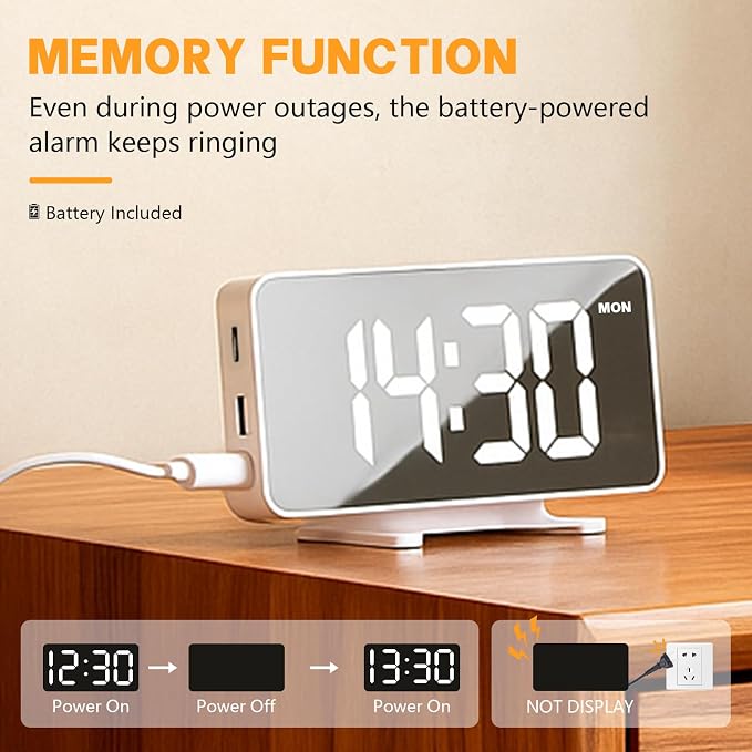 Digital Alarm Clock for Bedroom Dimmable Dual Desk Clock for Heavy Sleepers