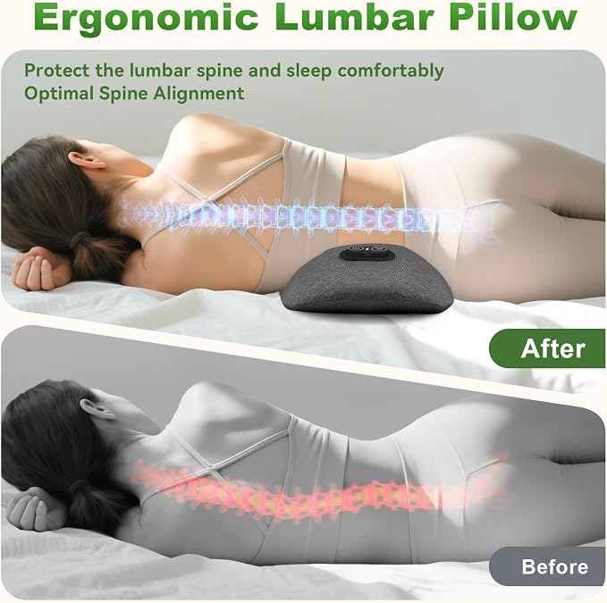 3 in 1 Electric Lumbar Massager Support Pillow - Lower Back Massager with Heat,Vibration & Airbag Traction,Smooth Triple Fusion Lumbar Support Massager for Lower Back Pain Relief FSA Eligible HSA
