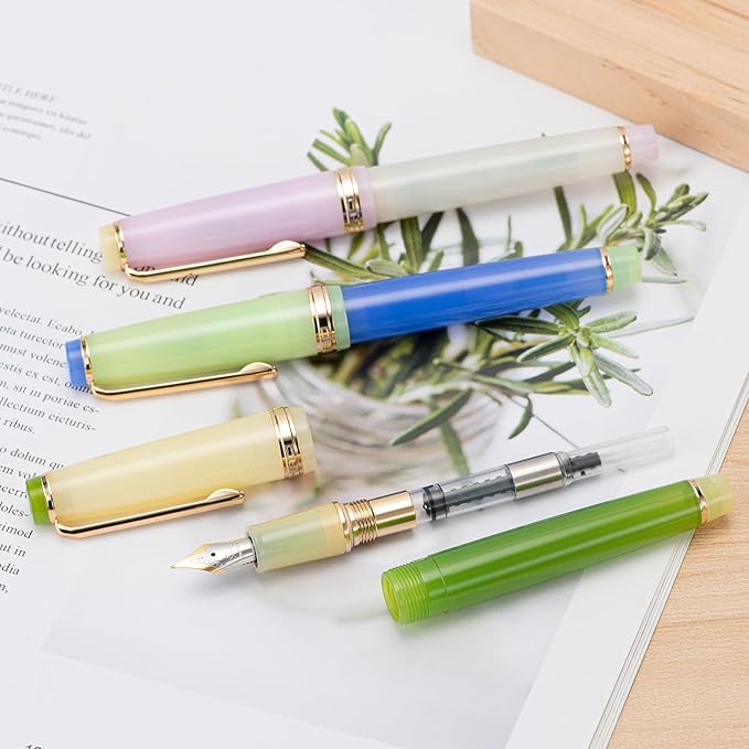 3 Jinhao 82 Fountain Pen Transparent Mixed Morandi Color Acrylic Extra Fine Point Gold Trim with Converter Set