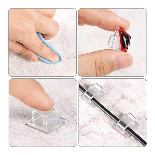 100PCS 0.55 * 0.55 inch Cable Clamps No Punching Wire Card Crimp Buckle Clamps and Light Tape Fixed Aligner Plastic Clips Suitable for String and Color Lights