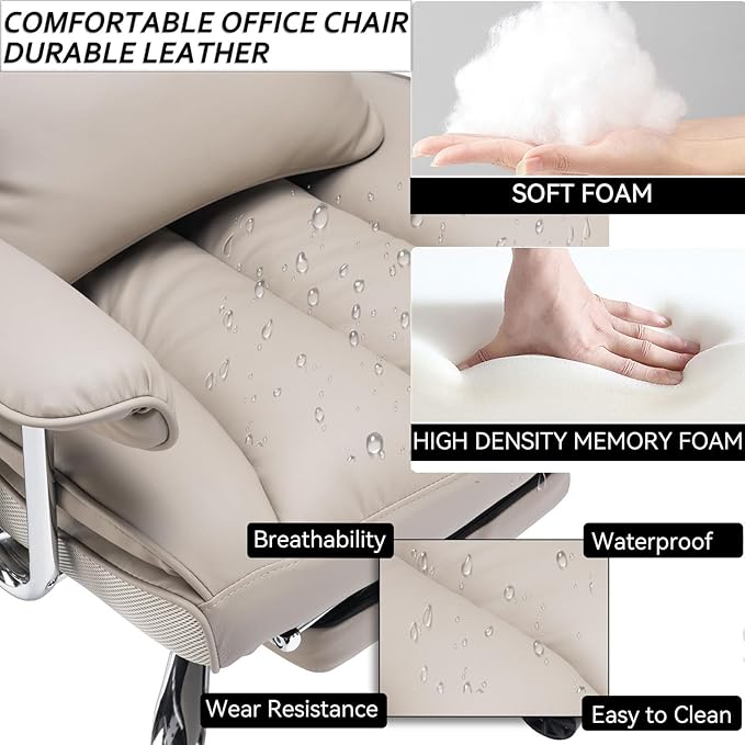 Efomao Big and Tall Office Chair, 400lbs Heavy Duty High Back Executive Chair with 23.6" Extra Wide Seat, PU Leather Desk Chair with Footrest and Padded Armrests, Grey