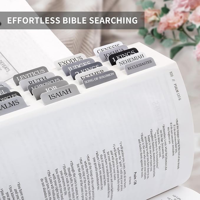 Bible Tabs for Women & Men, Bible Tabs for Study Bible, Large Print Bible Tabs for Easy Navigation, Bible Index Tabs, 66 Tabs Old & New Testament, Extra 9 Blank Tabs - Gray