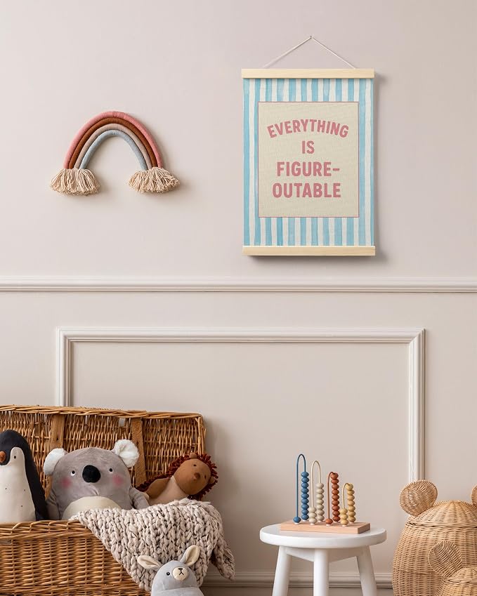 FGFK Preppy Pink and light Blue Everything Is Figureoutable Inspirational Framed hanging Canvas wall art Poster Prints office dorm room decor for women, Motivational posters decorations for home bedroom,12x16 Inch