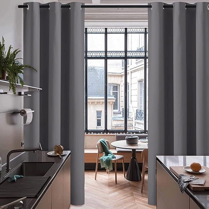 RYB HOME Room Dividers Curtain - Grommet Blackout Wall Divider Drapes Thermal Insulated 100% Privacy Drapes for Bedroom Living Room Doorway, 1 Panel, Grey, 60 inch Wide x 84 inch Long