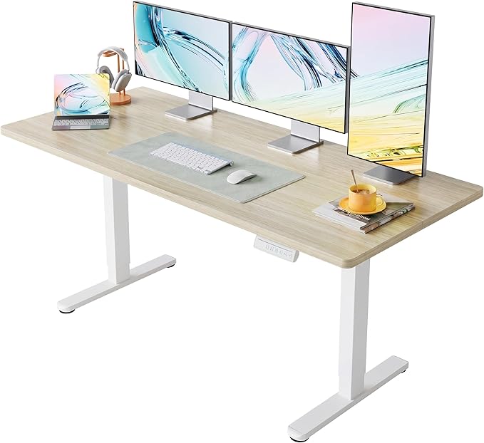 HUANUO 63 x 28 inch Electric Standing Desk Adjustable Height, 4 Memory Height Settings, Sit Stand Up Desk for Home Office & Computer Workstation, Light Walnut