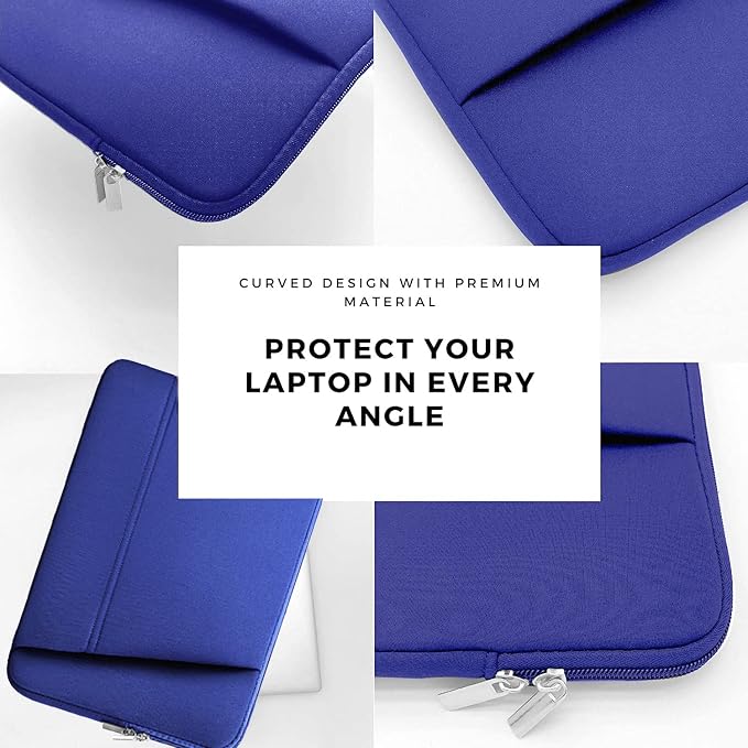 TEDNETGO 15.6 Inch Laptop Sleeve, Durable Neoprene Case with Pockets, Protective Carrying Bag for Dell, Lenovo, Asus, Blue