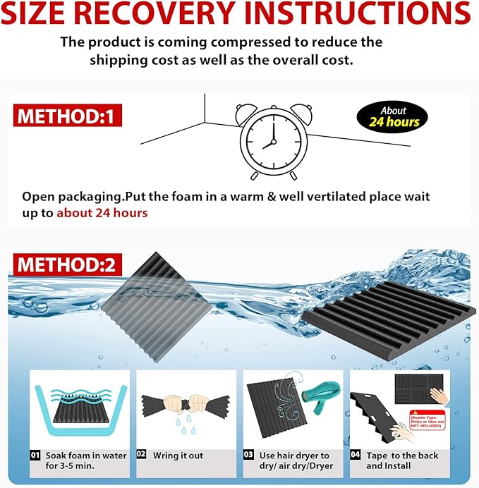 FONESO Acoustic Foam Panels, Sound Proof Foam Panels for Walls, High Desnsity Studio Soundproofing Wedges - Fire Resistant & Noise Absorbing for Studio, Office, Home (Black, 1"x12"x12" 12Pack)