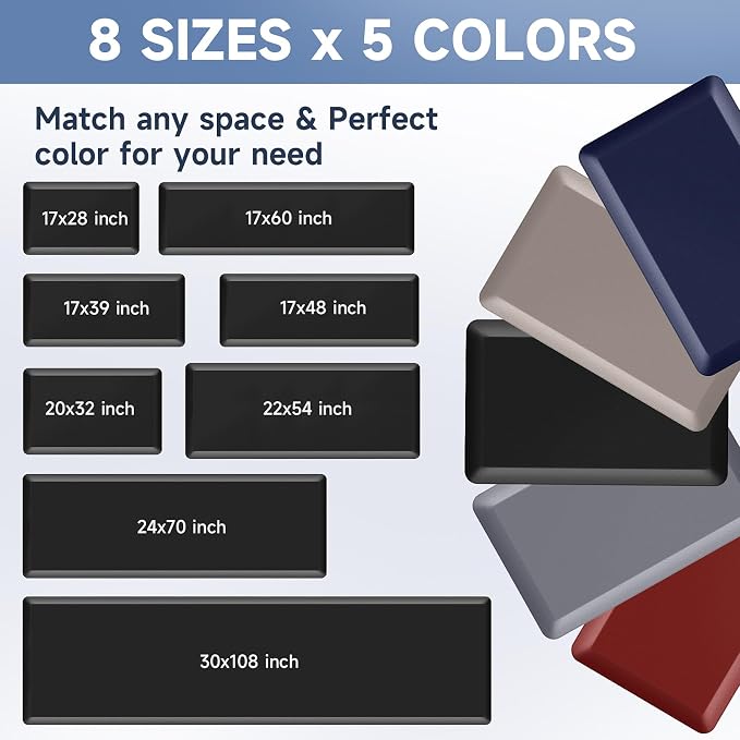 StepRite 4/5 Inch Thick Kitchen Mat Anti Fatigue Mat Kitchen Rugs Kitchen Decor Non-Slip, Stain Resistant, Water Resistant Kitchen Mats Desk Mat for Kitchen, Office, Workshop, Black, 17'' x 39''