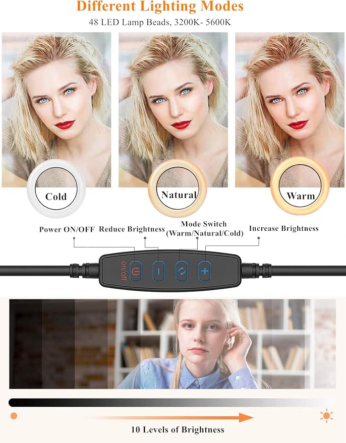 6.3" Ring Light with Clamp Mount for Laptop,Webcam Light with 3 Light Modes&10 Level Dimmable for Laptop/PC Monitor/Desk/Bed/Office/Makeup/YouTube/TIK Tok