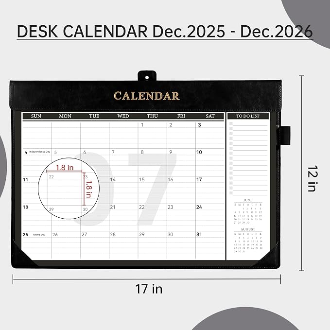 Yoment Desk Calendar 2026 Leather Desk Calendar with to-Do Lists, 13 Months Desk Pad Wall Calendar with Pen Holders PVC Cover for Work Office School Home Women Men, Jan 2026-Dec 2026, 17 x 12, Black