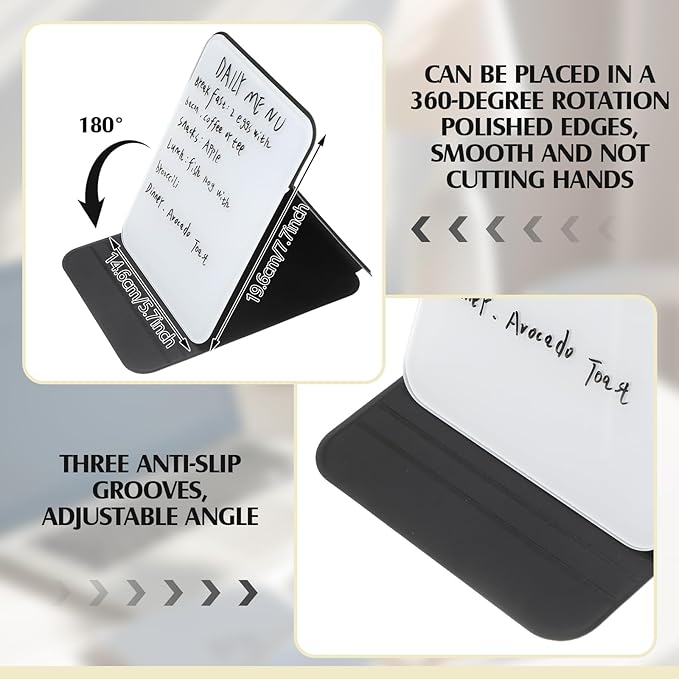 4 Pcs Small Glass Desktop Whiteboard with Reversible Stand 8‘' x 6‘' Tabletop Mini Dry Erase Whiteboard Easel with 4 Markers Reusable Desk Notepad for Home Office School(Black)