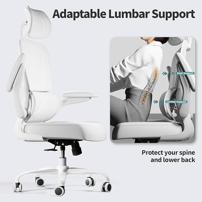 TRALT Office Chair Ergonomic Desk Chair, 330 LBS Home Mesh Office Desk Chairs with Wheels, Comfortable Gaming Chairs (White White)