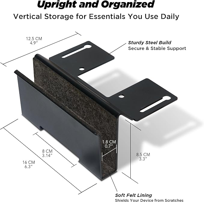 Moodular Vertical Laptop Tray Add-On for Rails, Do Not Use Alone | Accessory Only, Clamshell Mode, Fits Laptops & Tablets Under 0.7", Saves Desk Space, Felt-Lined, Steel, Black, MSA-VLT