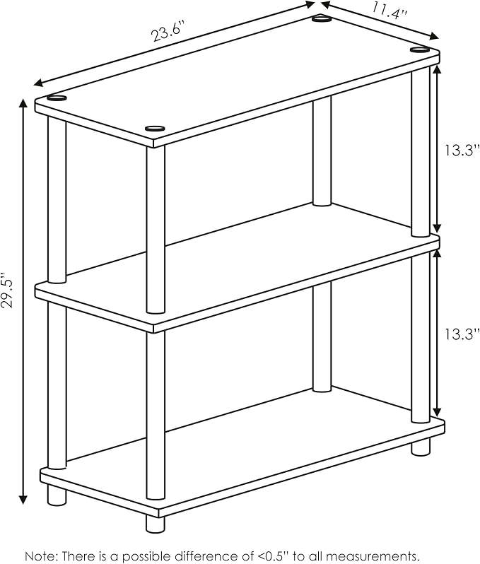 Furinno TURN-N-TUBE Storage Shelves, 3-Tier Book Shelf, Corner Shelf, Toolless Open Shelves, for Organization and Storage, Living Room, Garage, Home Office, Walnut