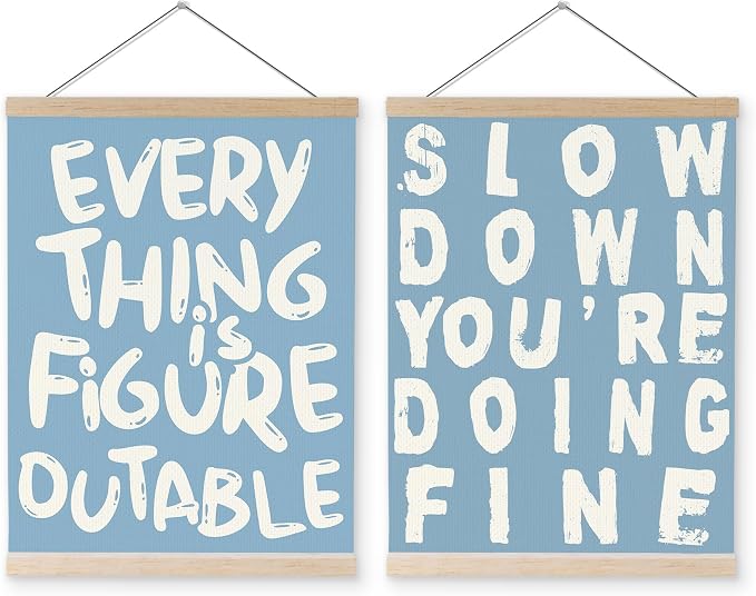 YQDEJ Blue Everything Is Figureoutable Inspirational Wall Art Poster Hanger Frame of 2, Positive Affirmations Wall Decor, Motivational Wall Art for Home Office Classroom, 12x16 Inch