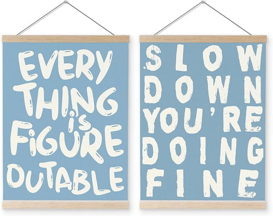 YQDEJ Blue Everything Is Figureoutable Inspirational Wall Art Poster Hanger Frame of 2, Positive Affirmations Wall Decor, Motivational Wall Art for Home Office Classroom, 12x16 Inch