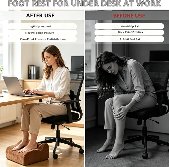 Foot Rest for Under Desk at Work, Ergonomic Footrest Multifunctional 3-Tier Foot Stool, Support Foot Pillow for Office Chair Gaming Chair Leg Elevation Pillow (Brown, One Size)