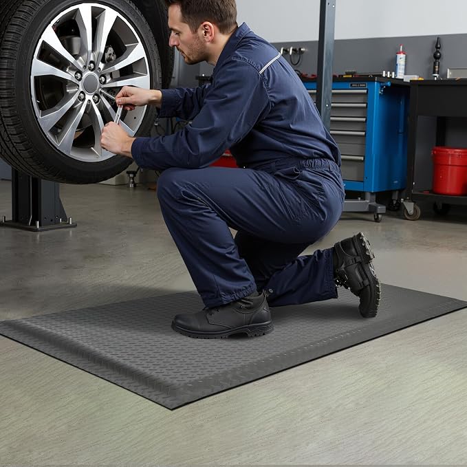 Nisorpa Anti Fatigue Mats Industrial 3' x 6' Ergonomic Standing Mat 15/16" Extra Thick Shop Floor Mat Kitchen Mats Heavy Duty Commercial Diamond Plate Support for Leg & Back Pain, Grey