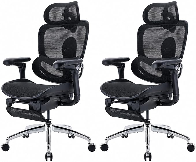 SIHOO Doro C300 Pro V2 Ergonomic Office Chair with Footrest & Full-Body Adaptive Support, 8D Armrests & Breathable Mesh, Comfy High Back Desk Chair for Long Hours, 135° Recline,2 Packs, Jet Black