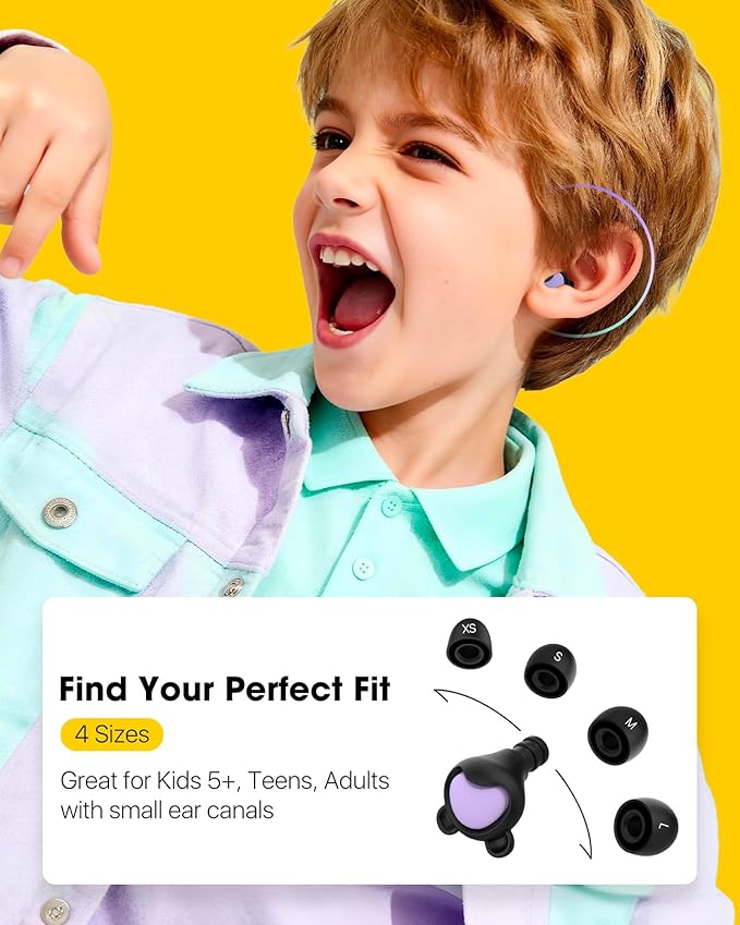 Kids Noise Reduction Ear Plugs(6+yrs) – Reusable Child Ear Protection for Sensitive Ears, Comfortable Earplugs for School, Travel, Focus, Concert, Sleep & Loud Events, 26dB Hearing Protection, 1Pair