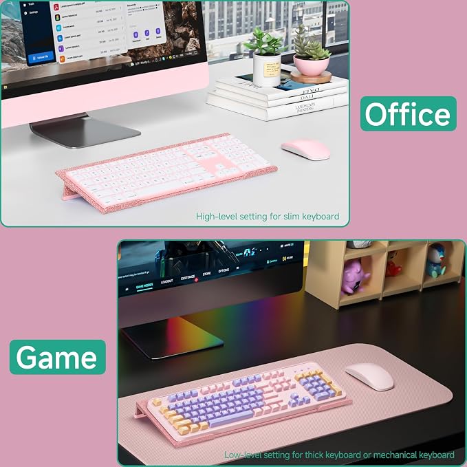Ergonomic Computer Keyboard Stand - Adjustable Keyboard Riser Tilt Glitter Rose Gold Acrylic Keyboard Tray Non-Slip Elevated Typing Key Board Holder Lift for Home Office Desk Accessories