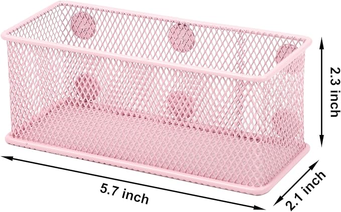 EASEPRES Magnetic Pencil Holder Set of 3 - Wire Mesh Storage Baskets Organizer with Strong Magnets - Perfect for Whiteboard, Refrigerator and Locker Accessories, Pink