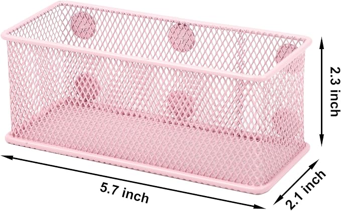 EASEPRES Magnetic Pencil Holder Set of 3 - Wire Mesh Storage Baskets Organizer with Strong Magnets - Perfect for Whiteboard, Refrigerator and Locker Accessories, Pink
