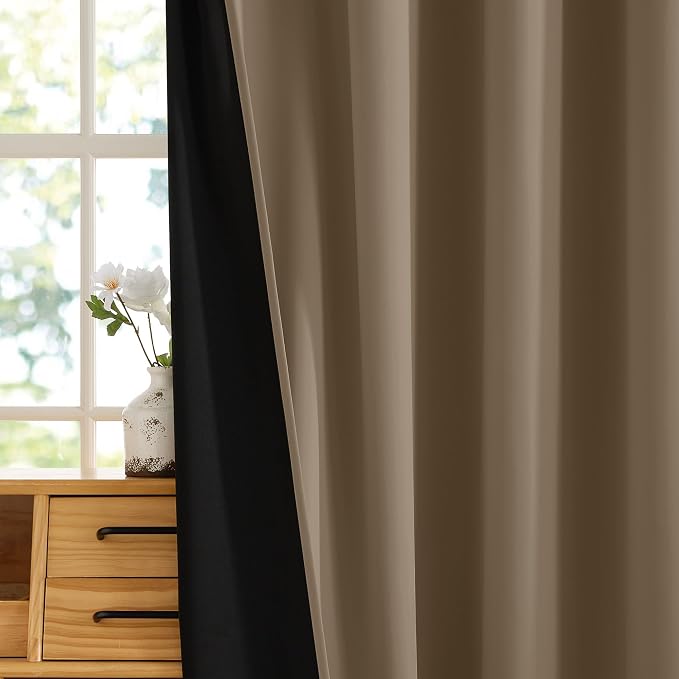 RYB HOME Extra Long 100% Blackout Room Divider Curtains for Bedroom 108 Inch Long, Extra Wide Privacy Sliding Door Blinds for Patio/Living Room/Dining, 1 Panel, W100 x L108, Mocha