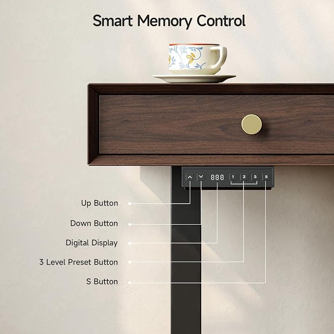Electric Standing Desk with 3 Drawers, 55 x 24 Inch Height Adjustable Stand up Desk with Storage and Widened Legs, Retro Home Office Desks with Memory Controller for Computer Workstation, Walnut