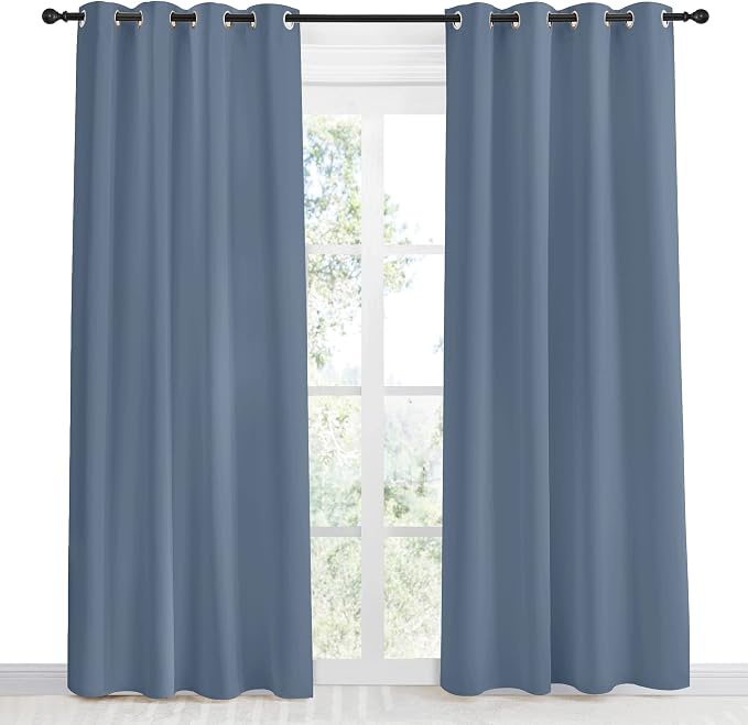 NICETOWN Blackout Curtain Panel, Ring Top, W55 x L86, 1 PC, Stone Blue Color, Light Blocking Room Darkening Window Drape for Nursery/Bedroom