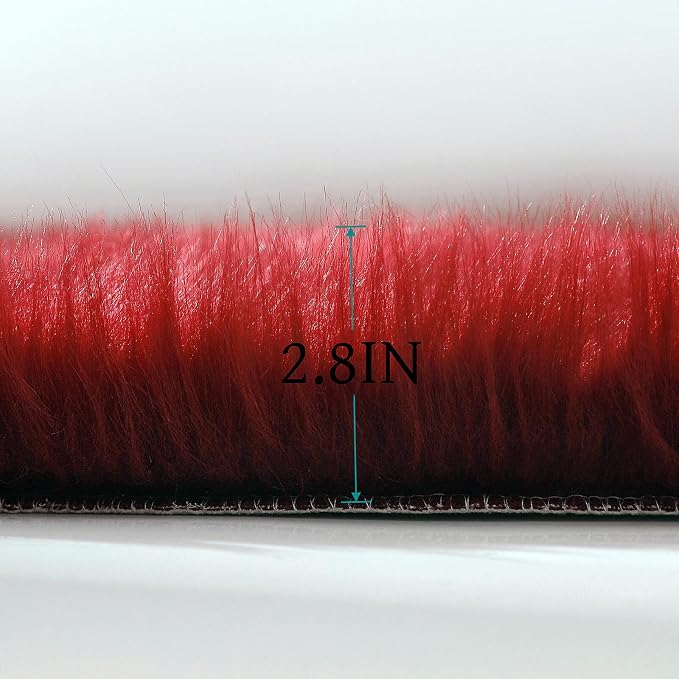linmopm Faux Fur Rug Sheepskin Shag Fluffy Fuzzy Red 2x6 ft Runner Rugs for Bedroom Bedside Bed Floor Living Room Plush High-Density Cushion Carpet Super Sofa Cover | Shag Fluffy Fuzzy, High-Density Cushion, For Bedroom Bedside Living Room, Plush Carpet