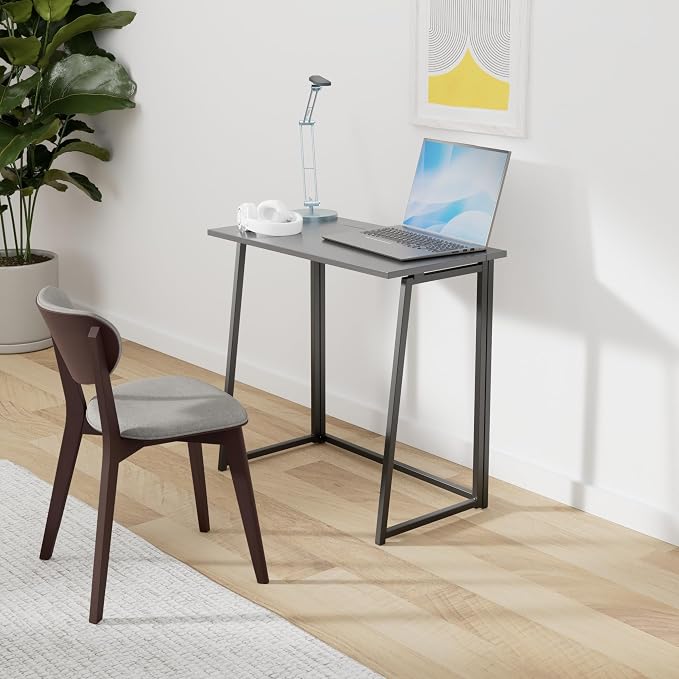 Folding Computer Desk for Small Spaces, Need Assembly Space-Saving Home Office Desk, Foldable Computer Table, Laptop Table, Writing Desk, Compact Study Reading Table (Black)