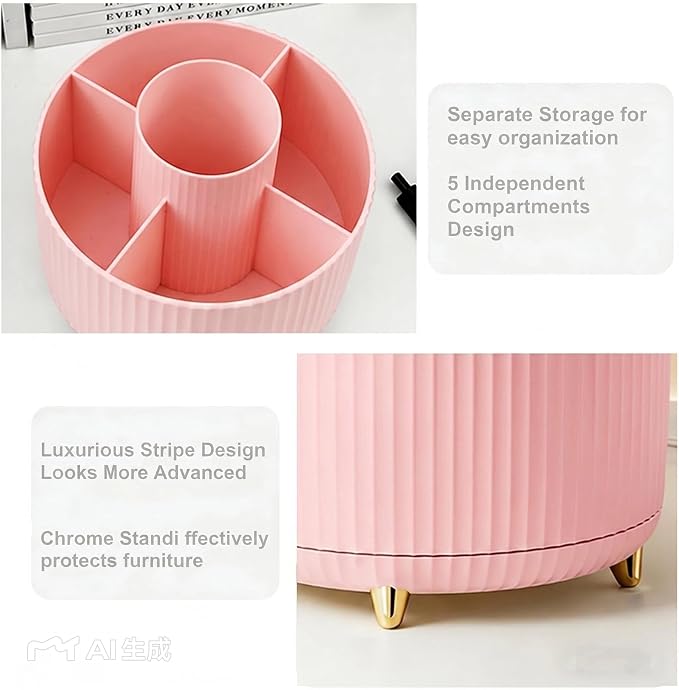 Office Supplies Set Rotating Pen Holder for Desk with Stapler Staple Remover Tape Dispenser,2pcs Tape Refills, Binder Paper Clips Kit, Scissor,Pen Ruler & Sticky Tabs,Pink Office School Supplies(Pink)