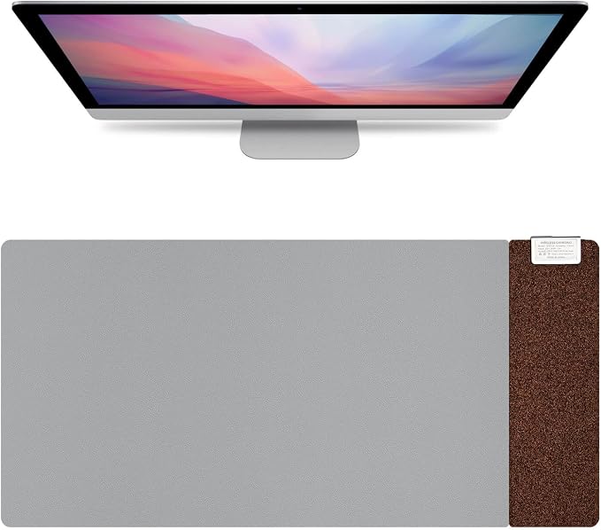 3-in-1 Eco Cork Wireless Charging Mouse Pad, Dual-Sided Fast Charge Mouse Mat, Extra Large Waterproof Office & Makeup Desk Protector, Qi-Certified Desk Pad for iPhone/Samsung/AirPods