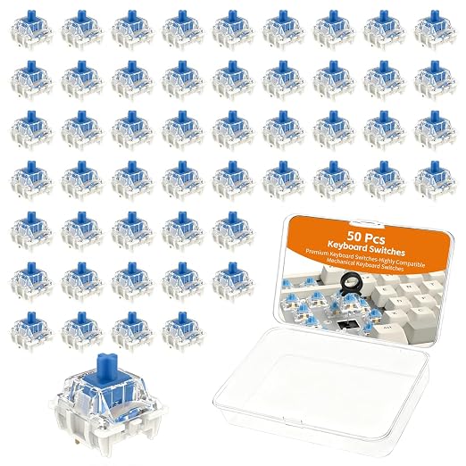 50 Pcs Keyboard Switches, 3 Pin Dustproof Mechanical Keyboard Switches, Clicky, Accurate Typing, Keyboard Clicker for Gaming, Typing, DIY Custom Keyboards & Clickers for 3D Prints (Blue)