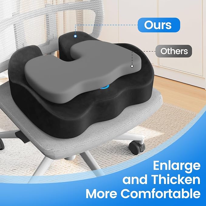 Seat Cushion, Non-Slip Memory Foam Chair Cushion for Taibone, Grey/X-Large | Chair Pillow with Handles for Car Office Chair, Tailbone/Sciatica Easing& Post-Surgery Recovery Chair Cushion