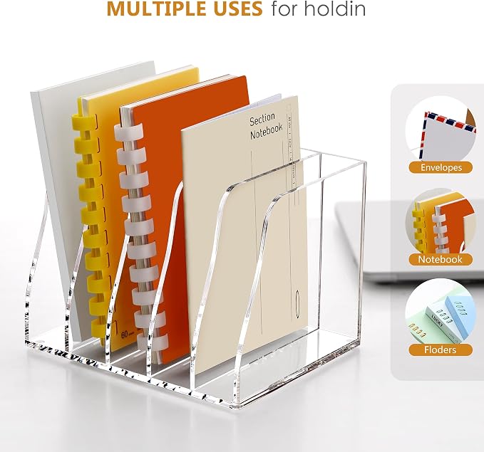 SANRUI Acrylic Desk Magazine Holder File Organizer Sorter,5 Slot Clear | B5 Size, Vertical Workspace Document Sorters, Folder Rack for Office Accessories Organization Storage