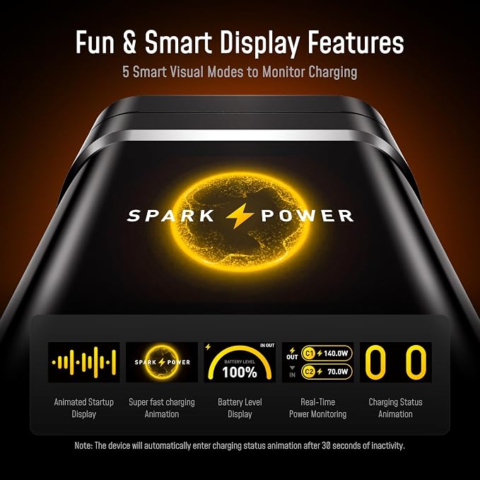 AOHI 210W PD3.1 PPS Power Bank 10000mAh, Dual 140W USB-C Ports Fast Charging Portable Charger with Smart Display, The Future Starship 37Wh Battery Pack for MacBook Pro/Air, iPad, iPhone 17,Galaxy,Gray