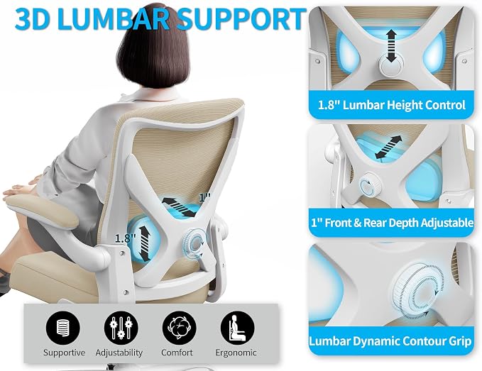 Ergalithic Ergonomic Office Chair - X-Shaped Computer Desk Chair Comfy, Gaming Chair, Office Chair with Lumbar Support, Mesh Office Chairs, Desk Chair for Long Hours(White Beige)