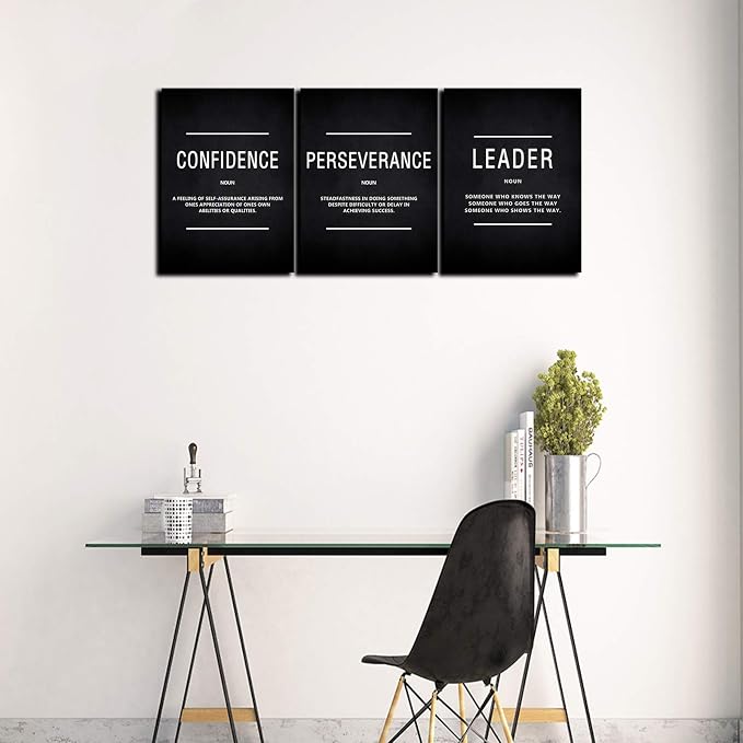 KAWAHONE Canvas Painting Wall Art Large, Motivational Leader Confidence Perseverance Success Quotes Wall Decor Inspirational Posters Prints Framed for Office Easy Hang 24''x36''x 3PCS