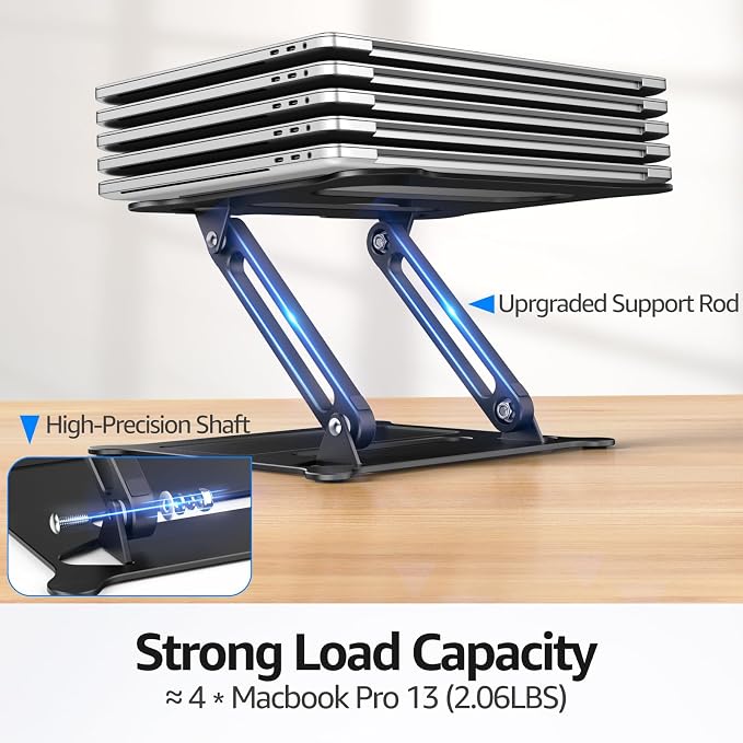 Urmust Aluminum Laptop Stand, Portable Laptop Riser, Adjustable Laptop Stand for Desk Foldable, Ergonomic Computer Notebook Holder for MacBook Air Pro HP, Office Desk (10-15.6'')- Black