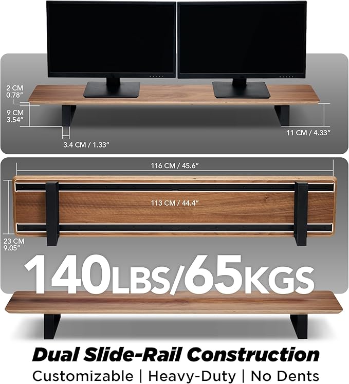 Moodular Wooden Monitor Stand Desk Organizer, Large 45.6" Walnut | Customizable Organized Workspace, Aluminum Slide Rails, 10 Add-Ons Sold Separately: Storage Drawer, Tablet, Phone & More