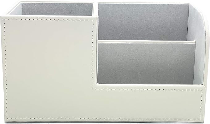 Leather Multi-Function Desk Stationery Organizer Storage Box Pen/Pencil, Cell Phone, Business Name Cards, desk organizers (White)
