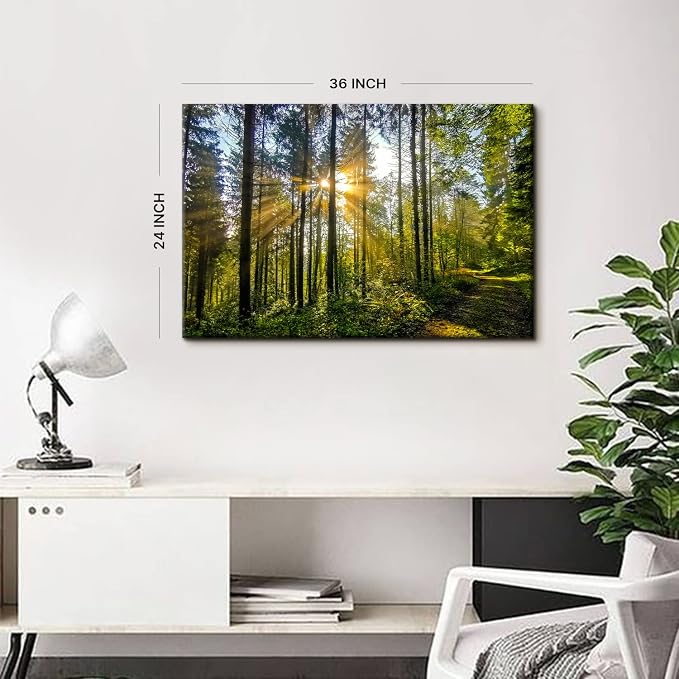 Sunrise Forest Canvas Wall Art Nature Mountain Wall Decor for Living Room Sunset Tree Trails Scenery Painting Photo 24x36”, Natural Woods Mountains Landscape Poster Artwork Home Office Decorations