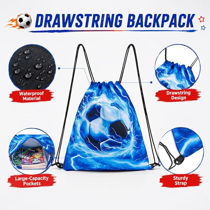 DIGOBAY 61PCS Soccer School Supplies Set for kid Boys, Teen Back to School stationery Supplies with Pencil Case Drawstring Bag Spiral Notebooks Pens Pencils Tattoos Wristbands Gift Box