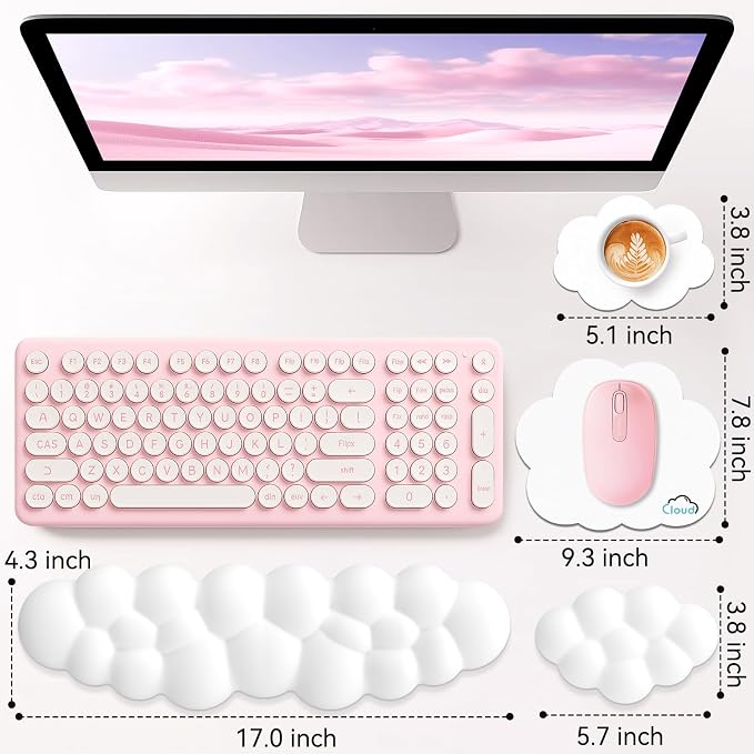 Sushret Cloud Wrist Rest for Computer Keyboard, 4-in-1 Memory Foam Leather Cloud Keyboard Wrist Rest and Mouse Pad Set with Ergonomic Support for Arm and Palm Cushion, Gaming/Work Setup, White
