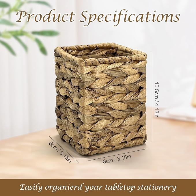 Vintage Woven Pencil Cup, Rattan-Style Desk Organizer - Large Capacity Pen Holder for Office, Home & School Supplies, 1 Count